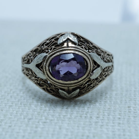 Art Nouveau Amethyst Ring 14k Cocktail Ring size … - image 1