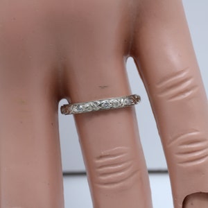 Vintage Art Deco Diamond Wedding Band 14k White Gold size 5.75 Stacking Ring image 7