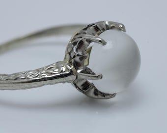 Antique Art Deco Moonstone Ring 14k White Gols size 7.25