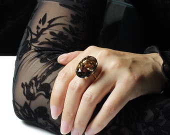 Vintage Smoky Quartz Ring 10k Yellow Gold size 5.5