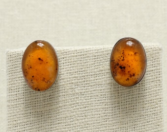 Vintage Mexican Sterling Silver Amber Earrings Clip on Earrings Taxco Mexico