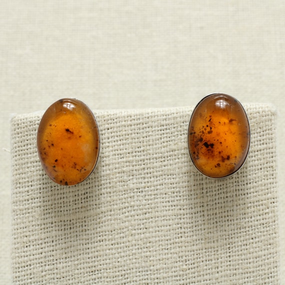 Vintage Mexican Sterling Silver Amber Earrings Cl… - image 1