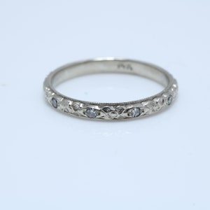 Vintage Art Deco Diamond Wedding Band 14k White Gold size 5.75 Stacking Ring image 3