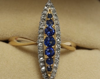 Victorian Sapphire Diamond Ring 18K Gold North South Ring size 6