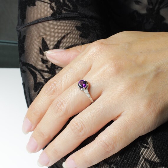 Art Deco Amethyst Platinum Engagement Ring Size 7… - image 9