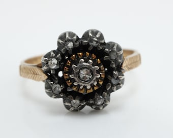Antique Mine Cut Diamond Cluster Ring: 14k Gold, Size 7.25