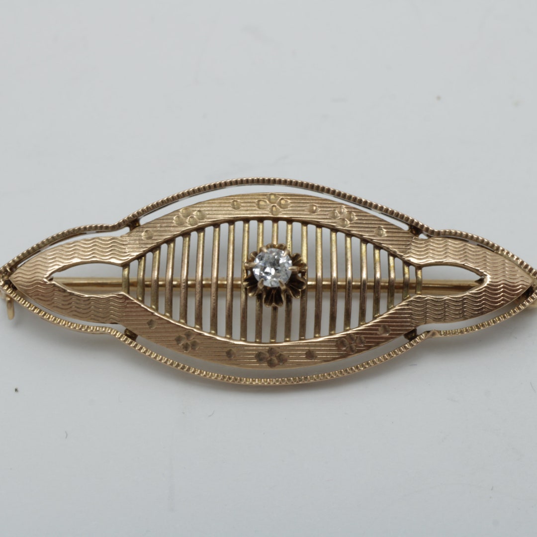 Antique Art Deco Diamond Brooch 10k Gold Filigree Pin Brooch Etsy