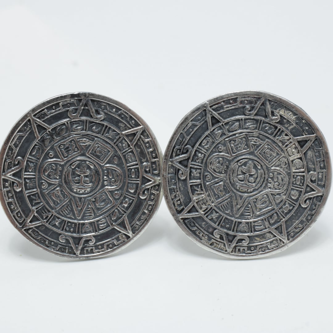 Mayan Calendar Cufflinks Sterling Silver Gilt Mexico Etsy