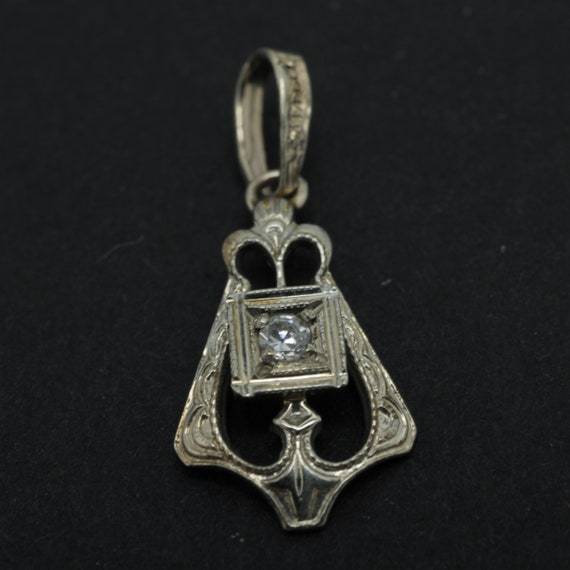 Art Deco  Diamond Pendant 14k White Gold Antique … - image 1