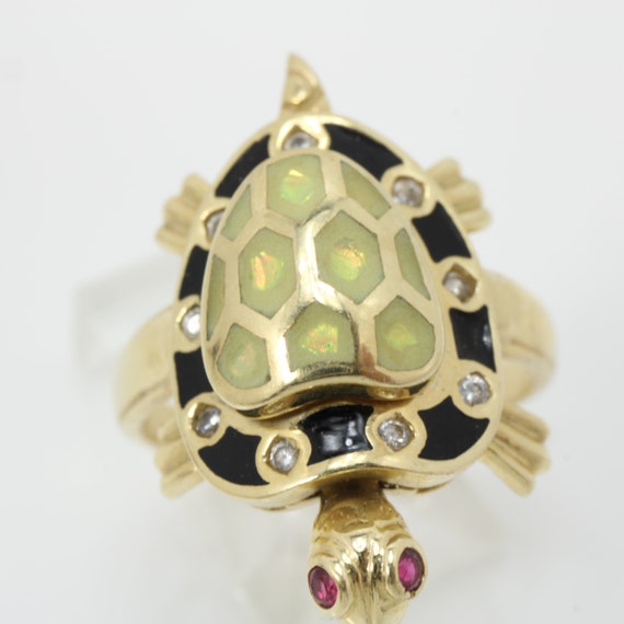 Vintage Ruby Diamond Turtle Ring 14k Yellow Gold … - image 4