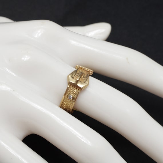 Antique Belt Buckle Diamond Ring 14k Gold size 7.5 - image 7