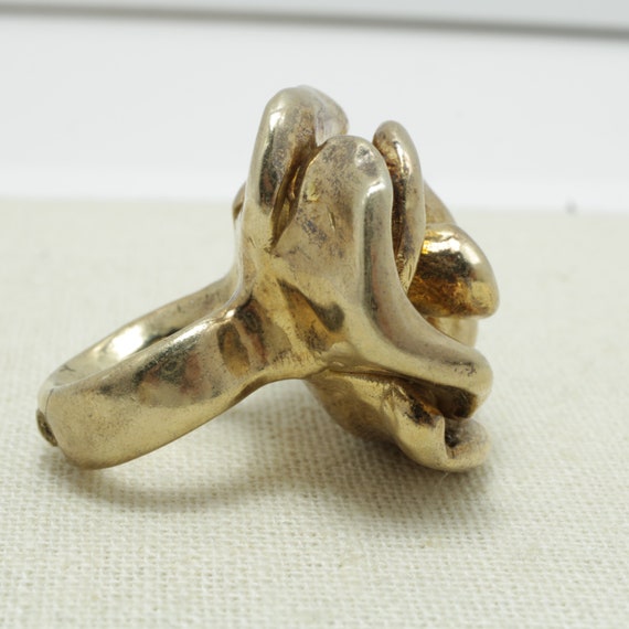 Gold-tone Silver Puffy Rose Ring: Chunky Statemen… - image 6