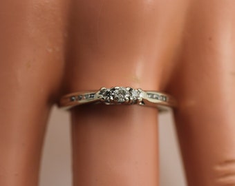 Vintage Diamond Engagement Ring 10k White Gold size 9.25 Mid-century Engagement Ring 3 stone Engagement Ring