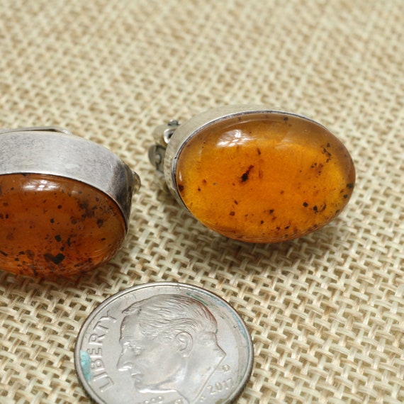 Vintage Mexican Sterling Silver Amber Earrings Cl… - image 6