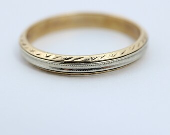 Vintage  Wedding Band 14k  Gold Two-tone Gold Wedding Ring Signed Beloved  size 6.25