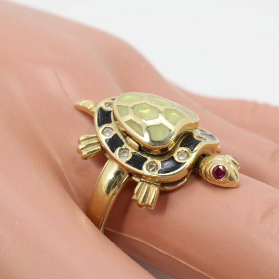 Vintage Ruby Diamond Turtle Ring 14k Yellow Gold … - image 3