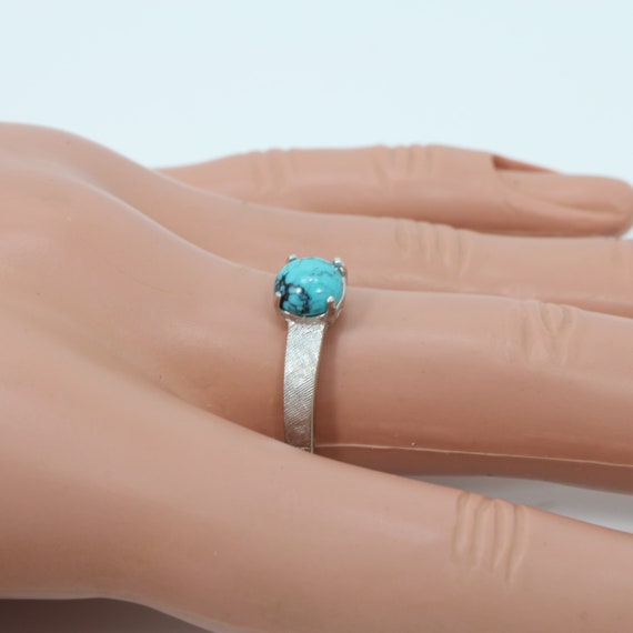 Vintage Persian Turquoise  Ring 14k White Gold Co… - image 5