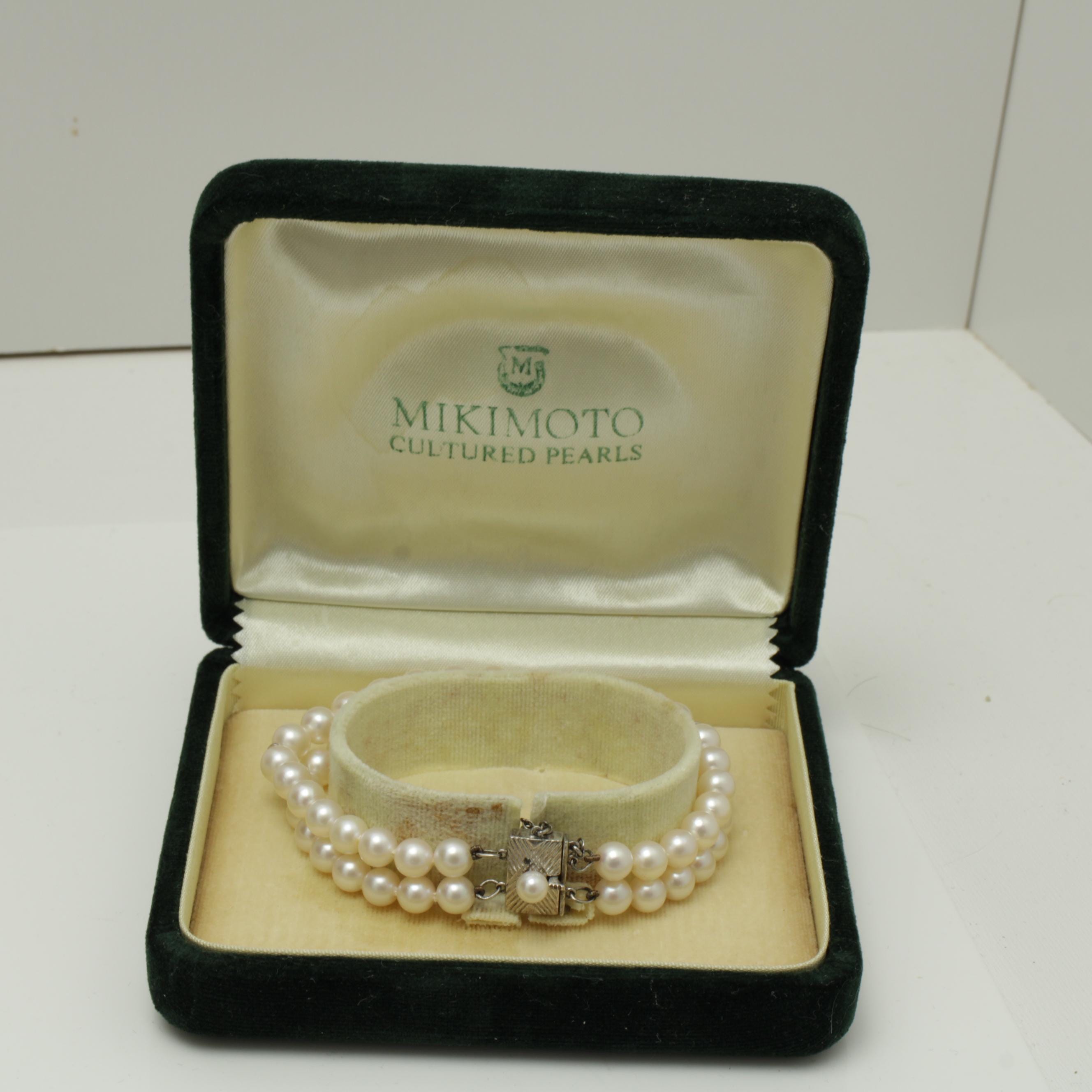 Mikimoto 2 Strand Pearl Bracelet Sterling Silver 6.5 Inches Mikimoto 2 Strand Pearl Bracelet Sterling Silver 6.5 Inches