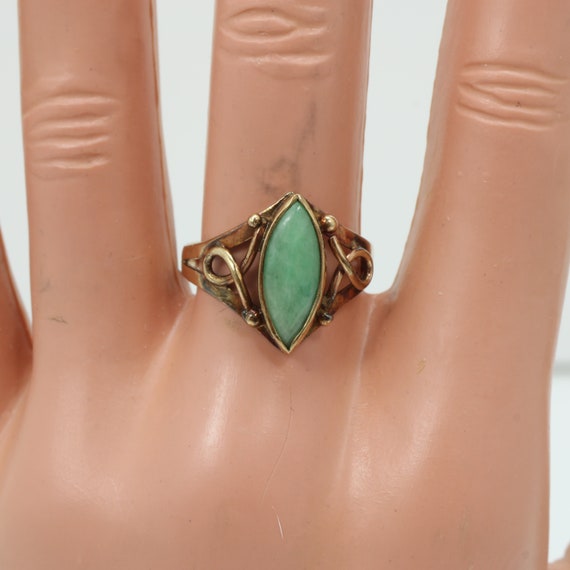 Vintage Mid-Century Nephrite Jade Ring 9K Yellow … - image 10