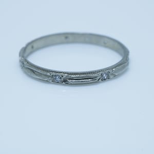 Vintage Art Deco Diamond Wedding Band 14k White Gold size 7.75 Stacking Ring