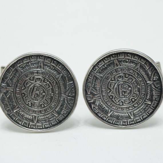 Mayan Calendar Cufflinks Sterling Silver Gilt Mexico Etsy