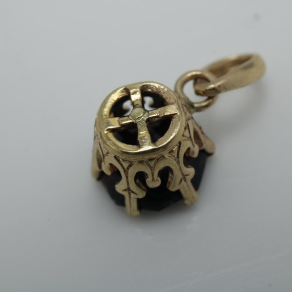 Vintage Garnet Crown Pendant 14k Gold Antique Pen… - image 4