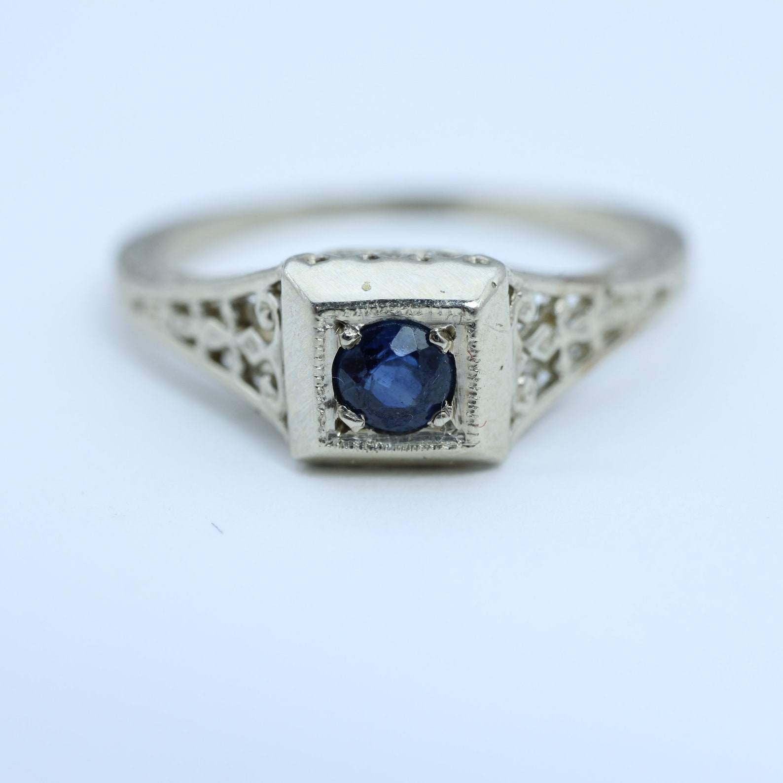 Antique Art Deco Sapphire Engagement Ring 14K White Gold | Etsy