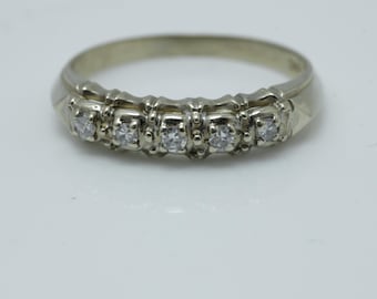 Vintage Diamone Wedding Band 14k White Gold 5.75