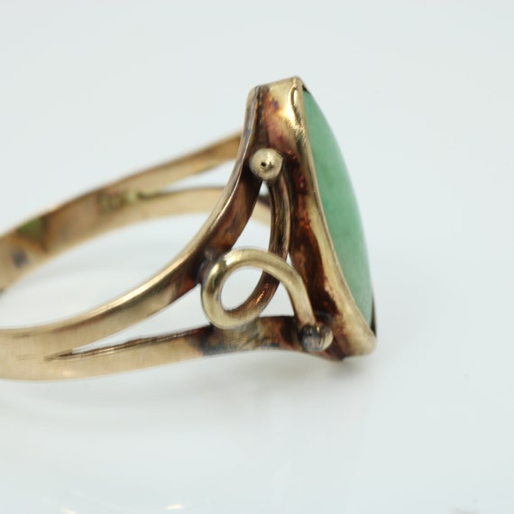 Vintage Mid-Century Nephrite Jade Ring 9K Yellow … - image 3