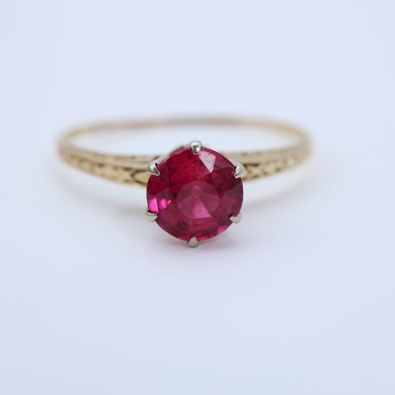 Antique Art Deco Engagement Ring  Rubellite Tourmaline 14k Gold size 11.5