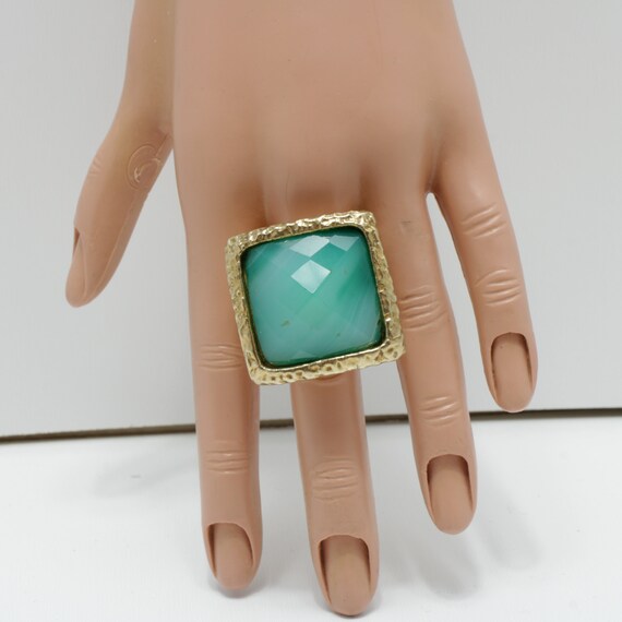 Silver Gold-tone Puffy Nephrite Statement Ring - … - image 3