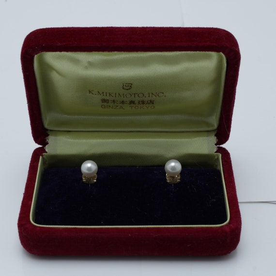 Vintage Mikimoto Pearl 14k Gold Earrings Japan Sc… - image 3