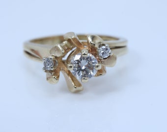 Vintage Diamond Ring 14k Yellow Gold Cocktail Ring Size 3.75