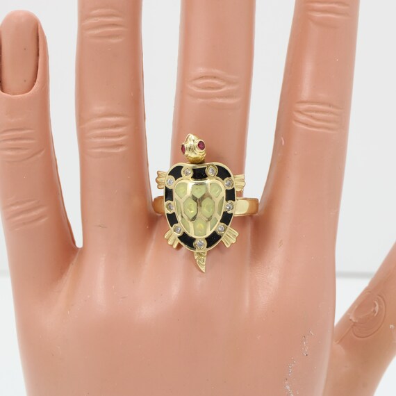 Vintage Ruby Diamond Turtle Ring 14k Yellow Gold … - image 1