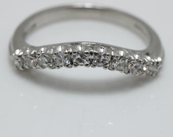 Vintage Platinum Diamond Wedding Band Curved Enhancer Ring Stacking Band size 4.5