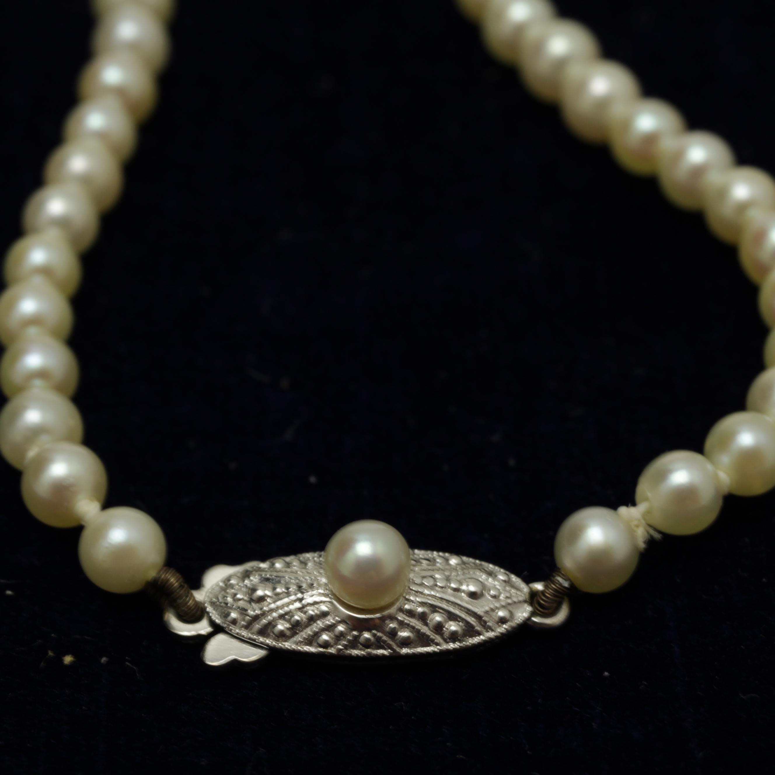 ヴィンテージ ミキモト パールネックレス：9K ホワイトゴールド