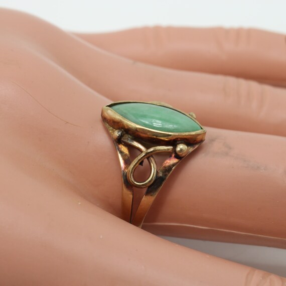 Vintage Mid-Century Nephrite Jade Ring 9K Yellow … - image 8