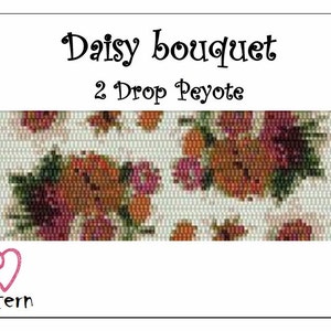 Daisies / Even-Count 2-Drop Peyote Bracelet or Bookmark Pattern / Peyote Bracelet Design / Instructions / Tutorial / graphics and word chart