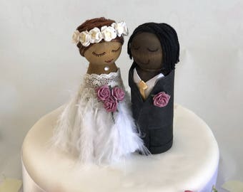Customised Bespoke Wooden Peg Doll Wedding Cake Toppers
