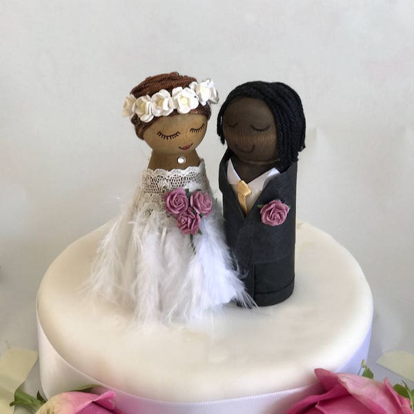 Customised Bespoke Wooden Peg Doll Wedding Cake Toppers