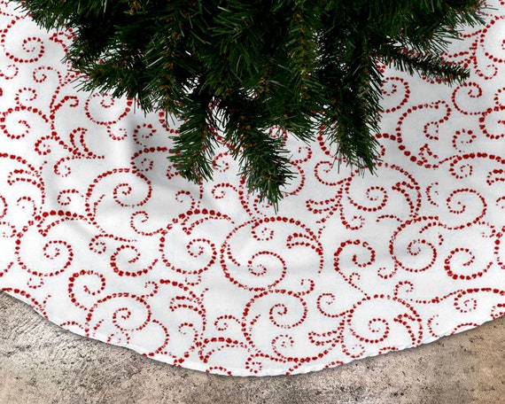 Red And White Scroll Christmas Tree Skirt Lined Tree Skirt Etsy image 0 - Red And White Scroll Christmas Tree Skirt Lined Tree Skirt Etsy