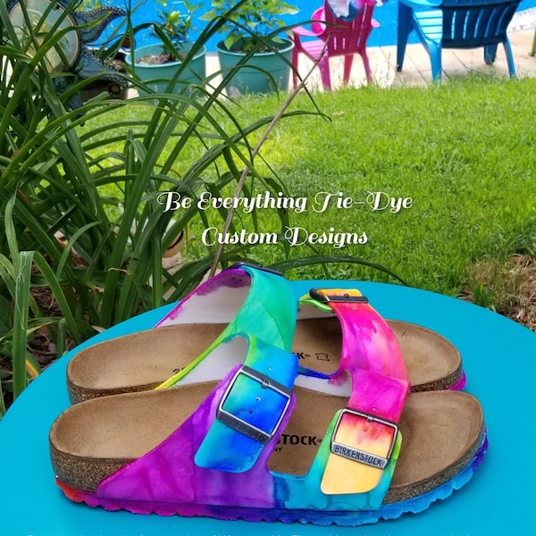 Be Comfy in Genuine Birkenstock Custom Tie-Dye Rainbow Sandals!
