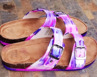 Be Soleful! Tie-Dye Sandals for the Colorful Hippie! Available in women's sizes 6-11 and made to order.
