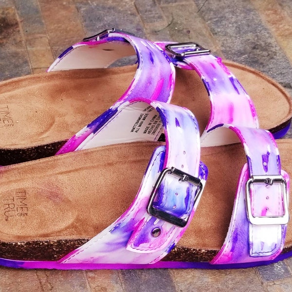 Be Soleful! Tie-Dye Sandals for the Colorful Hippie! Available in women's sizes 6-11 and made to order.