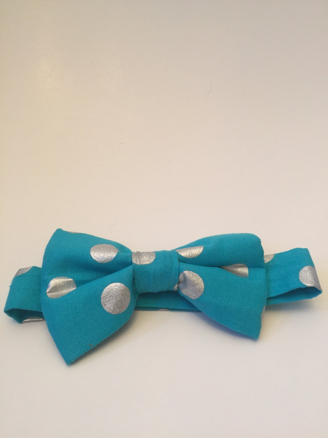 Teal bow tie with silver polka dots. INFANT size to 2 years. Etsy