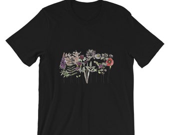 Kurzarm-Frauen-T-Shirt,Blumen-T-Shirt,Frauen-T-Shirt,Mädchen-T-Shirt,schwarzes T-Shirt,T-Shirt mit Blumen,weißes Frauen-T-Shirt,grünes T-Shirt