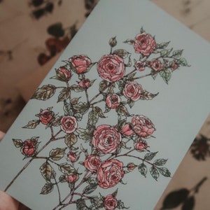 Carte romantique, carte d'anniversaire, carte de voeux rose, carte d'anniversaire florale, carte de fleurs, art botanique, cartes, impression aquarelle, roses, taille 4 x 6 po