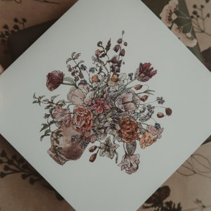 Bouquet de fleurs, carte de voeux florale, carte romantique, carte d'art de fleurs, carte d'anniversaire, carte illustrée, fleurs dans un vase, cadeau pour elle
