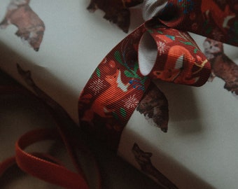 Cinta FOX FRIENDS, rojo multicolor, cinta de paquete de 3 m, cinta impresa, cinta para envolver regalos, para envolver regalos, para regalo de Navidad