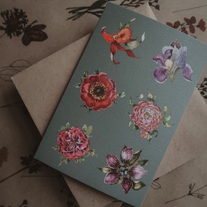 Carte de voeux, carte postale, carte d'anniversaire, impression de dessin, impression aquarelle, carte florale, carte de fleurs, carte romantique, dimension 10 x 15 cm